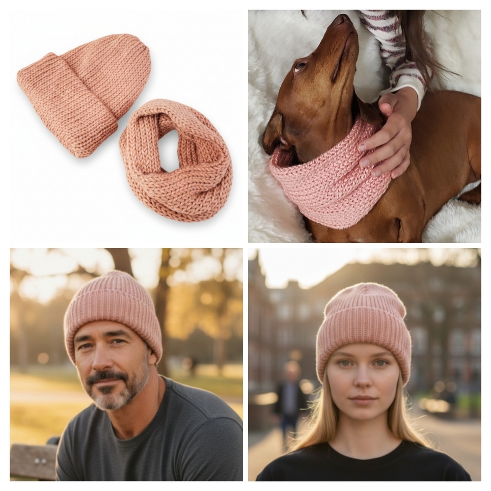 Dog Scarf and Human Hat - Matching Set - Hand Knit Handmade - 3 sizes